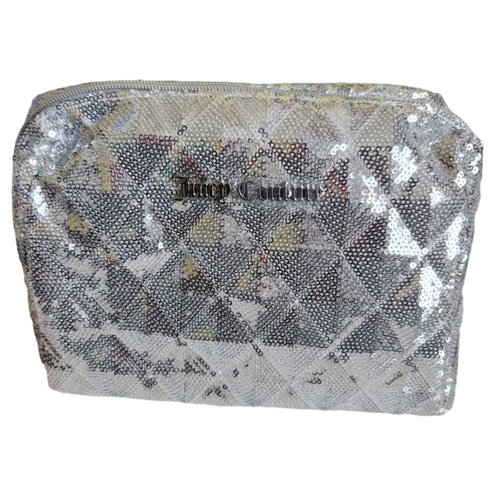 Juicy Couture Silver Sequins Zippered Cosmetic Bag with Small Toiletry Bottle - Picture 10 of 10